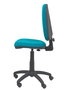 Chaise de bureau Aýna avec mécanisme Contact permanent de base, rembourrée de tissu vert pétrole. Équipée d'une base en polyamide noir, sans accoudoirs et de roulettes en nylon de 50 mm