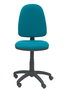 Chaise de bureau Aýna avec mécanisme Contact permanent de base, rembourrée de tissu vert pétrole. Équipée d'une base en polyamide noir, sans accoudoirs et de roulettes en nylon de 50 mm