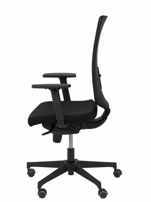 Chaise Ossa Synchro 5 positions tissu Noir Base en nylon noir Accoudoir 1D Sans appui-tête Roulettes pour moquette