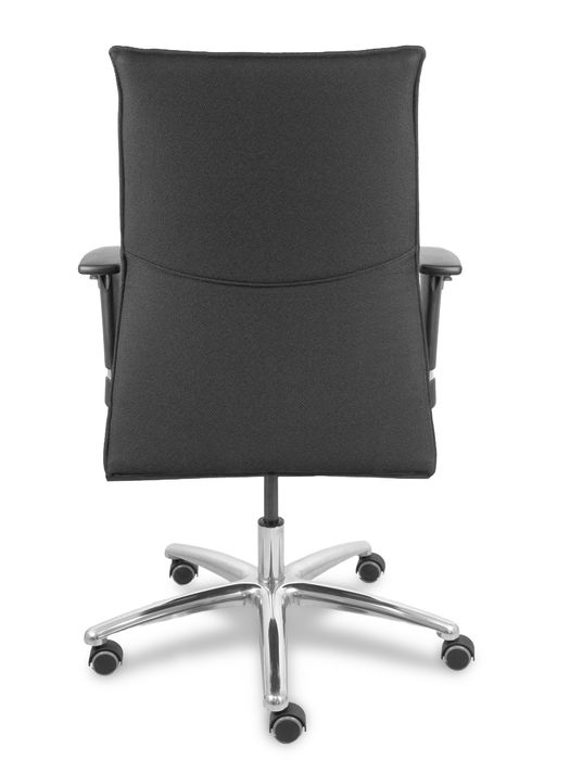 Chaise Albacete confidente Synchro 5 positions Tissu Noir Structure d' aluminium Accoudoir 1D Sans appui-tête Roulettes pour moquette
