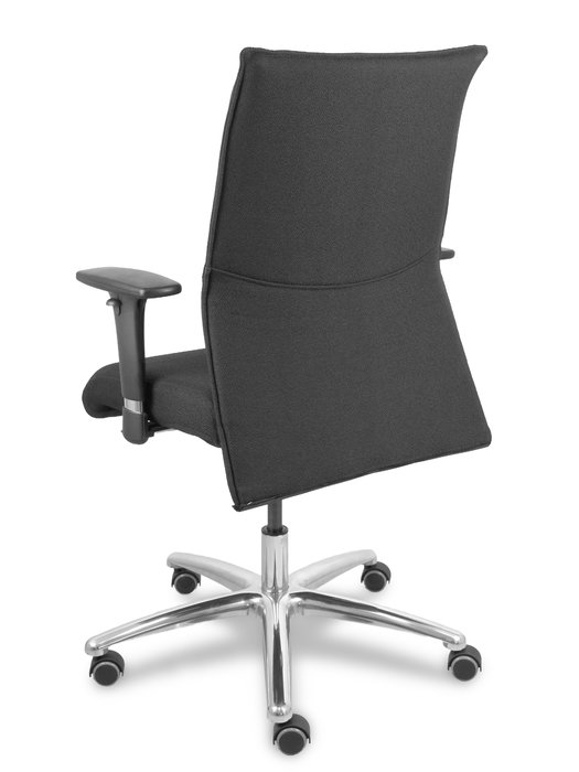 Chaise Albacete confidente Synchro 5 positions Tissu Noir Structure d' aluminium Accoudoir 1D Sans appui-tête Roulettes pour moquette