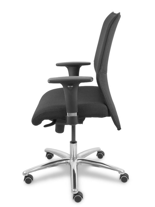 Chaise Albacete confidente Synchro 5 positions Tissu Noir Structure d' aluminium Accoudoir 1D Sans appui-tête Roulettes pour moquette