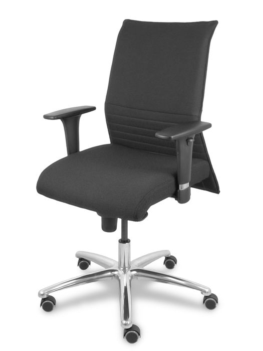 Chaise Albacete confidente Synchro 5 positions Tissu Noir Structure d' aluminium Accoudoir 1D Sans appui-tête Roulettes pour moquette