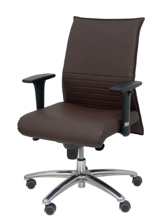 Chaise Albacete confidente Synchro 5 positions Cuir écologique Marron Structure d' aluminium Accoudoir 1D Sans appui-tête Roulettes pour moquette