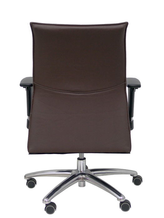 Chaise Albacete confidente Synchro 5 positions Cuir écologique Marron Structure d' aluminium Accoudoir 1D Sans appui-tête Roulettes pour moquette