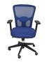 Chaise Pozuelo Synchro 4 positions tissu Bleu Base pyramidale noire Accoudoir 2D Sans appui-tête Roulettes pour moquette