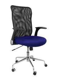 Chaise Minaya Mécanisme d'inclinaison tissu Bleu Maille Noir Structure chromée Accoudoirs relevables Sans appui-tête Roulettes en nylon 50 mm