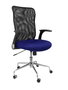 Chaise Minaya Mécanisme d'inclinaison tissu Bleu Maille Noir Structure chromée Accoudoirs relevables Sans appui-tête Roulettes en nylon 50 mm
