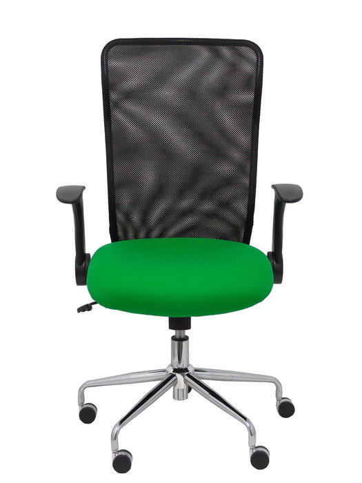 Chaise Minaya Mécanisme d'inclinaison tissu Vert Maille Noir Structure chromée Accoudoirs relevables Sans appui-tête Roulettes en nylon 50 mm Chaise Minaya Mécanisme d'inclinaison tissu Vert Maille Noir Structure chromée Accoudoirs relevables Sans appui-tête Roulettes en nylon 50 mm