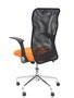 Chaise Minaya Mécanisme d'inclinaison tissu Orange Maille Noir Structure chromée Accoudoirs relevables Sans appui-tête Roulettes en nylon 50 mm