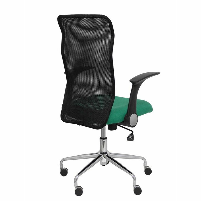 Chaise Minaya Mécanisme d'inclinaison tissu Vert émeraude Maille Noir Structure chromée Accoudoirs relevables Sans appui-tête Roulettes en nylon 50 mm