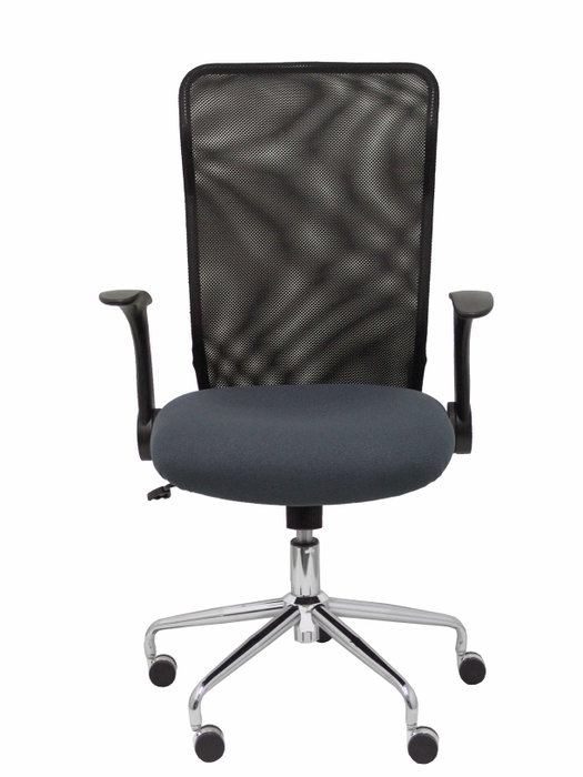 Chaise Minaya Mécanisme d'inclinaison tissu Gris foncé Maille Noir Structure chromée Accoudoirs relevables Sans appui-tête Roulettes en nylon 50 mm