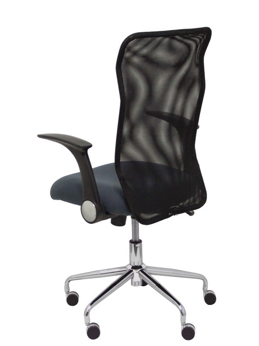 Chaise Minaya Mécanisme d'inclinaison tissu Gris foncé Maille Noir Structure chromée Accoudoirs relevables Sans appui-tête Roulettes en nylon 50 mm