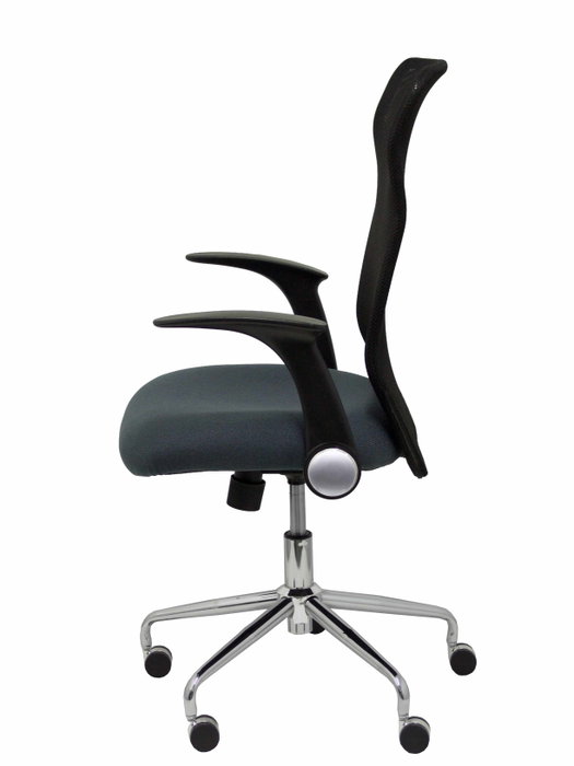 Chaise Minaya Mécanisme d'inclinaison tissu Gris foncé Maille Noir Structure chromée Accoudoirs relevables Sans appui-tête Roulettes en nylon 50 mm