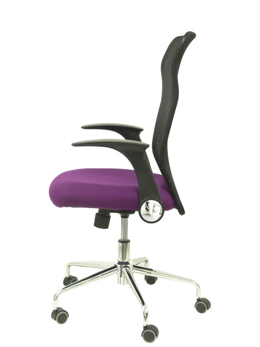Chaise Minaya Mécanisme d'inclinaison tissu Pourpre Maille Noir Structure chromée Accoudoirs relevables Sans appui-tête Roulettes en nylon 50 mm