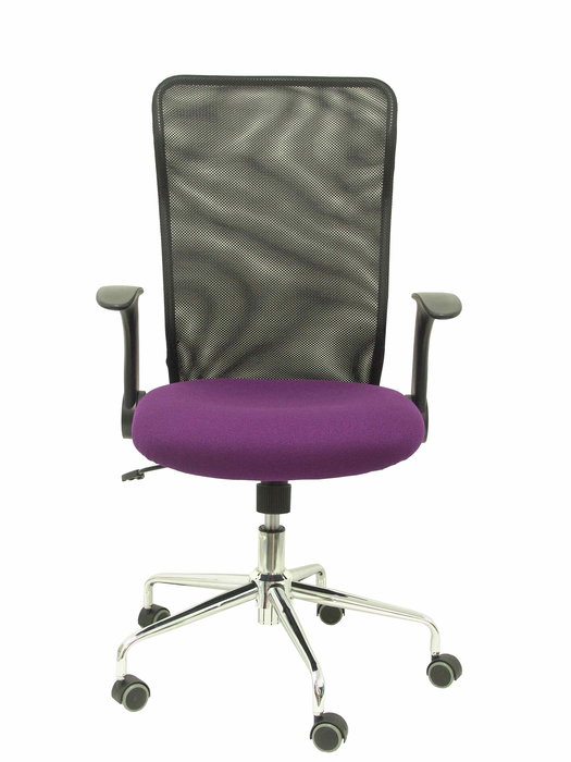 Chaise Minaya Mécanisme d'inclinaison tissu Pourpre Maille Noir Structure chromée Accoudoirs relevables Sans appui-tête Roulettes en nylon 50 mm