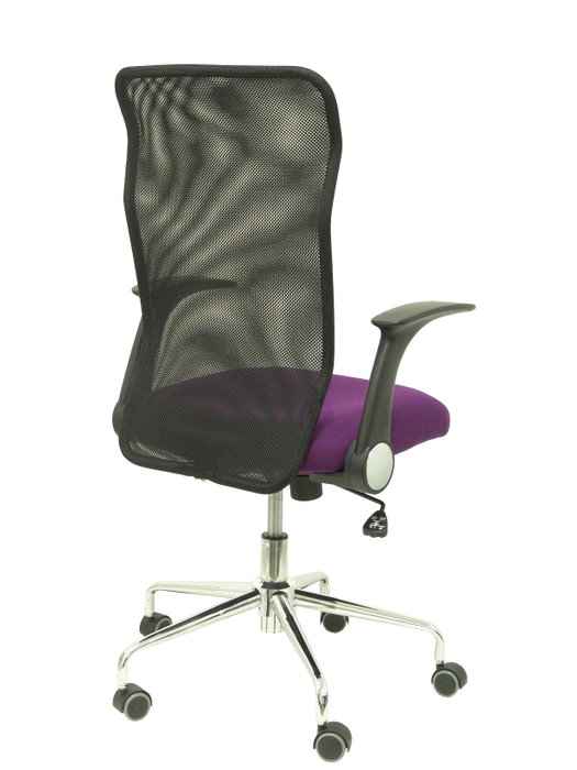 Chaise Minaya Mécanisme d'inclinaison tissu Pourpre Maille Noir Structure chromée Accoudoirs relevables Sans appui-tête Roulettes en nylon 50 mm