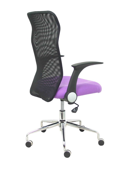 Chaise Minaya Mécanisme d'inclinaison tissu Violet Maille Noir Structure chromée Accoudoirs relevables Sans appui-tête Roulettes en nylon 50 mm