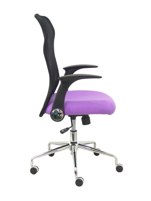 Chaise Minaya Mécanisme d'inclinaison tissu Violet Maille Noir Structure chromée Accoudoirs relevables Sans appui-tête Roulettes en nylon 50 mm