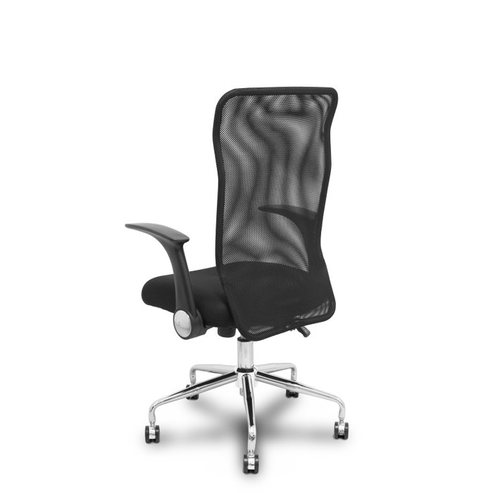 Chaise Minaya Mécanisme d'inclinaison tissu Noir Structure chromée Accoudoirs relevables Sans appui-tête Roulettes en nylon 50 mm
