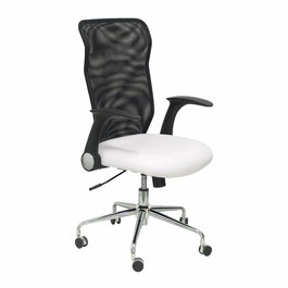 Chaise Minaya Mécanisme d'inclinaison cuir écologique Blanc Maille Noir Structure chromée Accoudoirs relevables Sans appui-tête Roulettes en nylon 50 mm