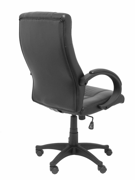 Fauteuil Munera Mécanisme d'inclinaison Cuir écologique Noir Structure polyamide noire Accoudoirs fixes Sans appui-tête Roulettes en nylon 50 mm
