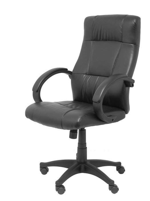 Fauteuil Munera Mécanisme d'inclinaison Cuir écologique Noir Structure polyamide noire Accoudoirs fixes Sans appui-tête Roulettes en nylon 50 mm