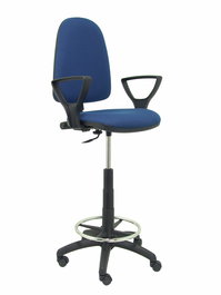 Tabouret Aýna taburete Contact permament de base Tissu Bleu foncé Structure polyamide noire Accoudoirs fixes Sans appui-tête Roulettes en nylon 50 mm