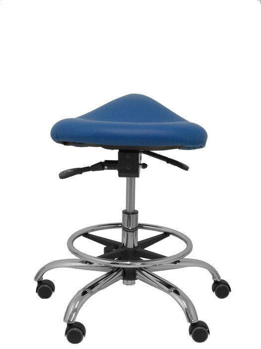 Tabouret Zarza Mécanisme d'inclinaison Cuir écologique Non applicable Maille Bleu Structure chromée Sans accoudoirs Sans appui-tête Roulettes pour moquette
