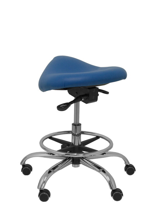 Tabouret Zarza Mécanisme d'inclinaison Cuir écologique Non applicable Maille Bleu Structure chromée Sans accoudoirs Sans appui-tête Roulettes pour moquette