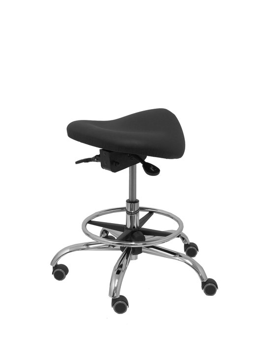 Tabouret Zarza Mécanisme d'inclinaison Cuir écologique Non applicable Maille Noir Structure chromée Sans accoudoirs Sans appui-tête Roulettes pour moquette