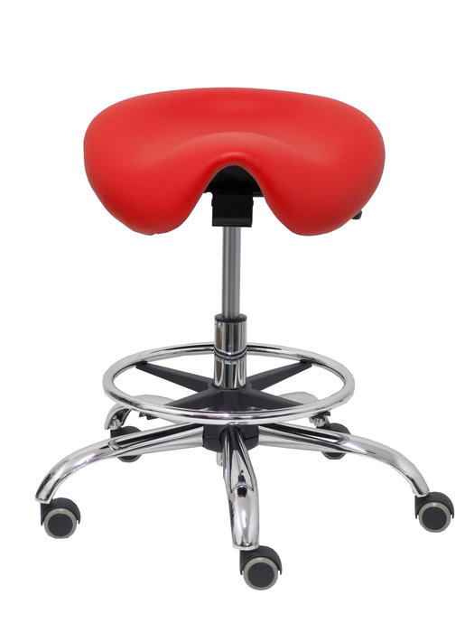 Tabouret Zarza Mécanisme d'inclinaison Cuir écologique Non applicable Maille Rouge Structure chromée Sans accoudoirs Sans appui-tête Roulettes pour moquette