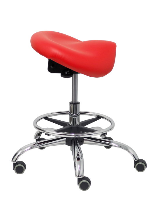 Tabouret Zarza Mécanisme d'inclinaison Cuir écologique Non applicable Maille Rouge Structure chromée Sans accoudoirs Sans appui-tête Roulettes pour moquette