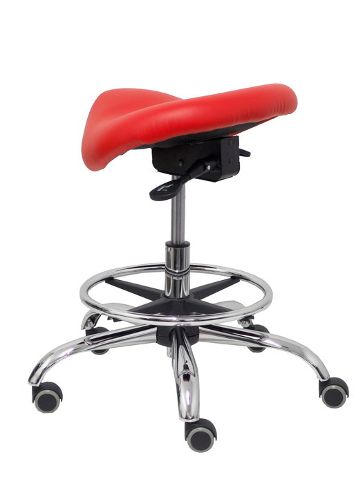 Tabouret Zarza Mécanisme d'inclinaison Cuir écologique Non applicable Maille Rouge Structure chromée Sans accoudoirs Sans appui-tête Roulettes pour moquette