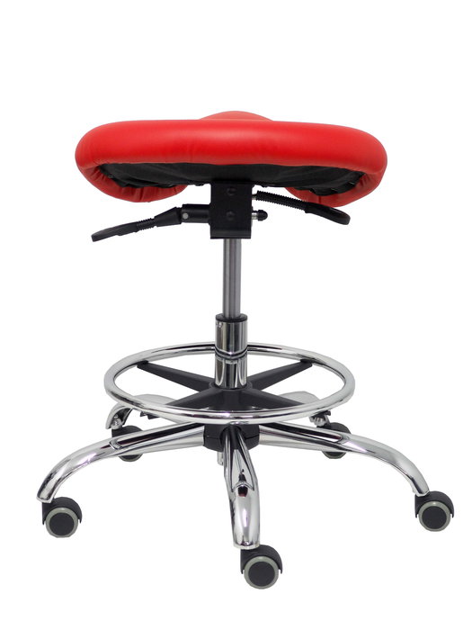 Tabouret Zarza Mécanisme d'inclinaison Cuir écologique Non applicable Maille Rouge Structure chromée Sans accoudoirs Sans appui-tête Roulettes pour moquette
