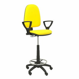 Tabouret Aýna taburete Contact permament de base Tissu Jaune Structure polyamide noire Accoudoirs fixes Sans appui-tête Roulettes en nylon 50 mm
