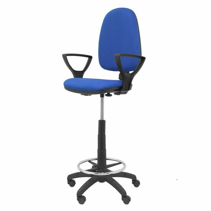 Tabouret Aýna taburete Contact permament de base Tissu Bleu Structure polyamide noire Accoudoirs fixes Sans appui-tête Roulettes en nylon 50 mm