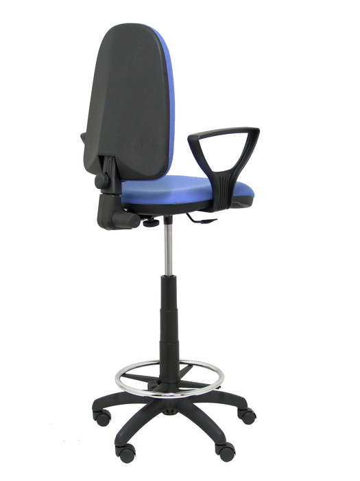 Tabouret Aýna taburete Contact permament de base Tissu Bleu clair Structure polyamide noire Accoudoirs fixes Sans appui-tête Roulettes en nylon 50 mm