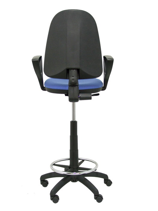 Tabouret Aýna taburete Contact permament de base Tissu Bleu clair Structure polyamide noire Accoudoirs fixes Sans appui-tête Roulettes en nylon 50 mm