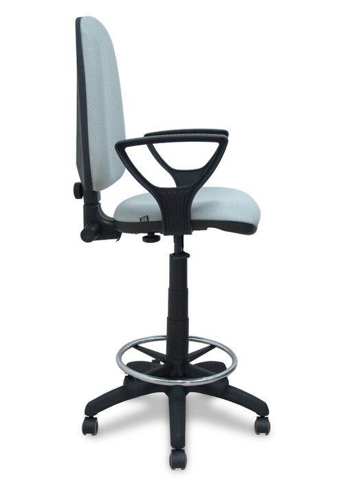Tabouret Aýna taburete Contact permament de base Tissu Gris Structure polyamide noire Accoudoirs fixes Sans appui-tête Roulettes pour moquette
