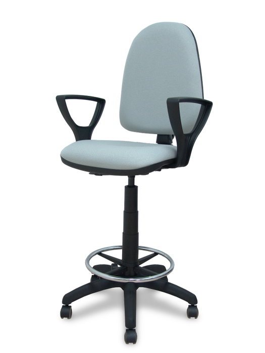 Tabouret Aýna taburete Contact permament de base Tissu Gris Structure polyamide noire Accoudoirs fixes Sans appui-tête Roulettes pour moquette