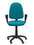 Chaise de bureau Aýna avec mécanisme Contact permanent de base, rembourrée de tissu couleur turquoise. Équipée d'une base en polyamide noir, d'accoudoirs fixes et de roulettes pour parquet