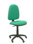 Chaise de bureau Aýna avec mécanisme Contact permanent de base, rembourrée de tissu vert émeraude. Équipée d'une base en polyamide noir, sans accoudoirs et avec des roulettes pour parquet