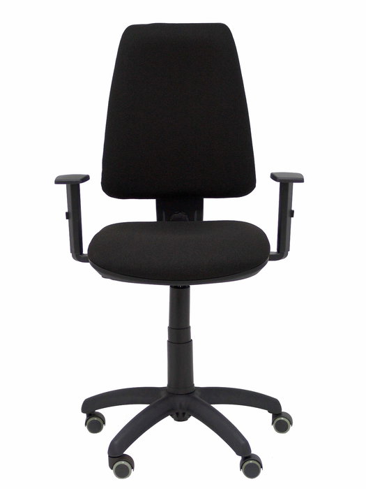 Chaise Elche Contact permament de base Tissu Noir Structure polyamide noire Accoudoir 1D Sans appui-tête Roulettes pour moquette