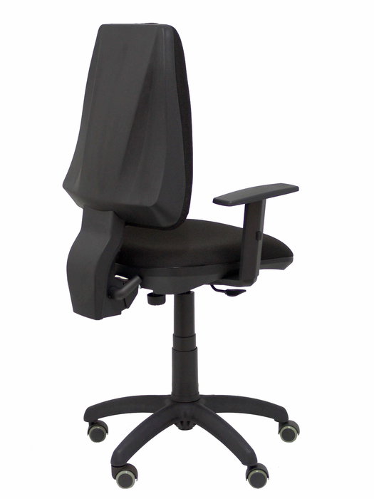 Chaise Elche Contact permament de base Tissu Noir Structure polyamide noire Accoudoir 1D Sans appui-tête Roulettes pour moquette