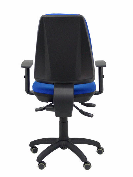 Chaise Elche Asynchrone Tissu Bleu Structure polyamide noire Accoudoir 1D Sans appui-tête Roulettes pour moquette