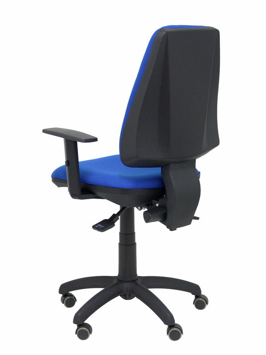 Chaise Elche Asynchrone Tissu Bleu Structure polyamide noire Accoudoir 1D Sans appui-tête Roulettes pour moquette