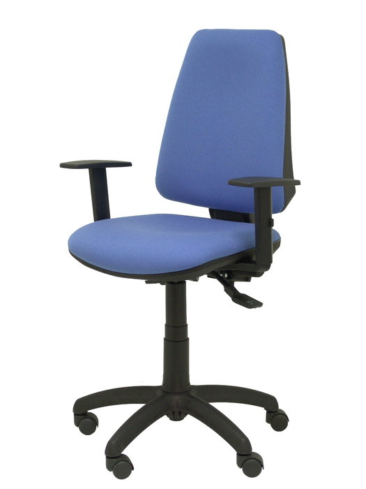 Chaise Elche Asynchrone Tissu Bleu clair Structure polyamide noire Accoudoir 1D Sans appui-tête Roulettes en nylon 50 mm