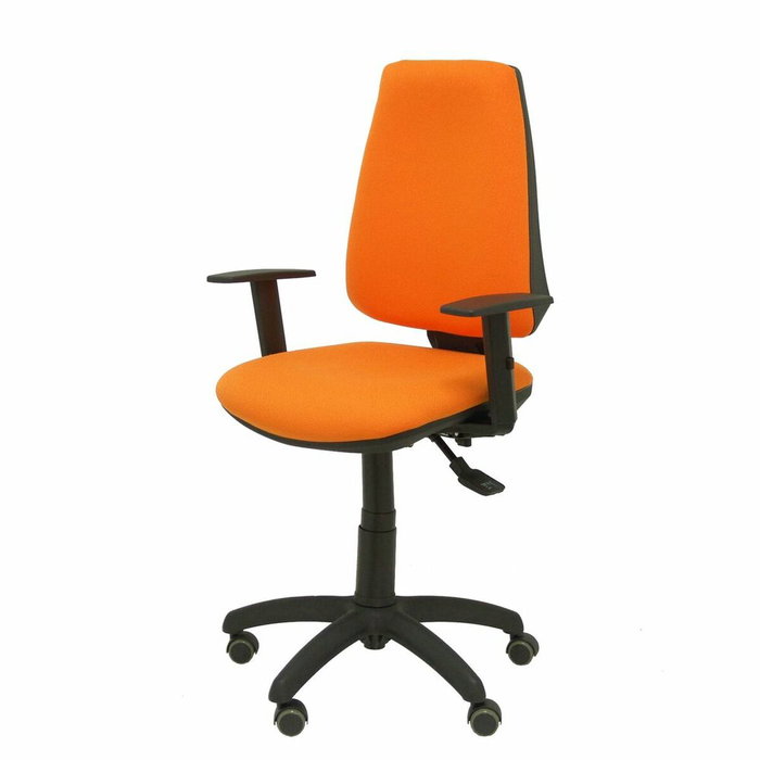Chaise Elche Asynchrone Tissu Orange Structure polyamide noire Accoudoir 1D Sans appui-tête Roulettes pour moquette
