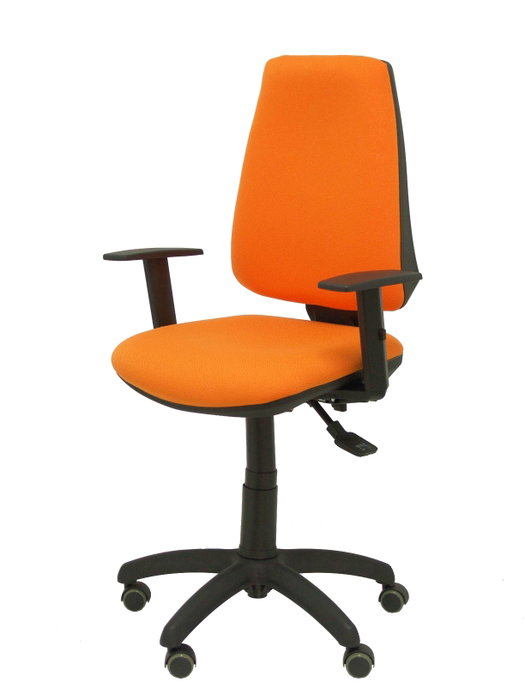 Chaise Elche Asynchrone Tissu Orange Structure polyamide noire Accoudoir 1D Sans appui-tête Roulettes pour moquette
